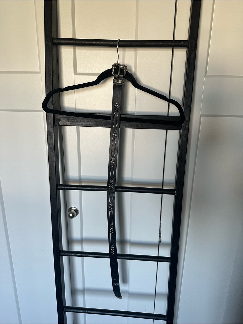 Express Black Leather Belt with Silver Buckle